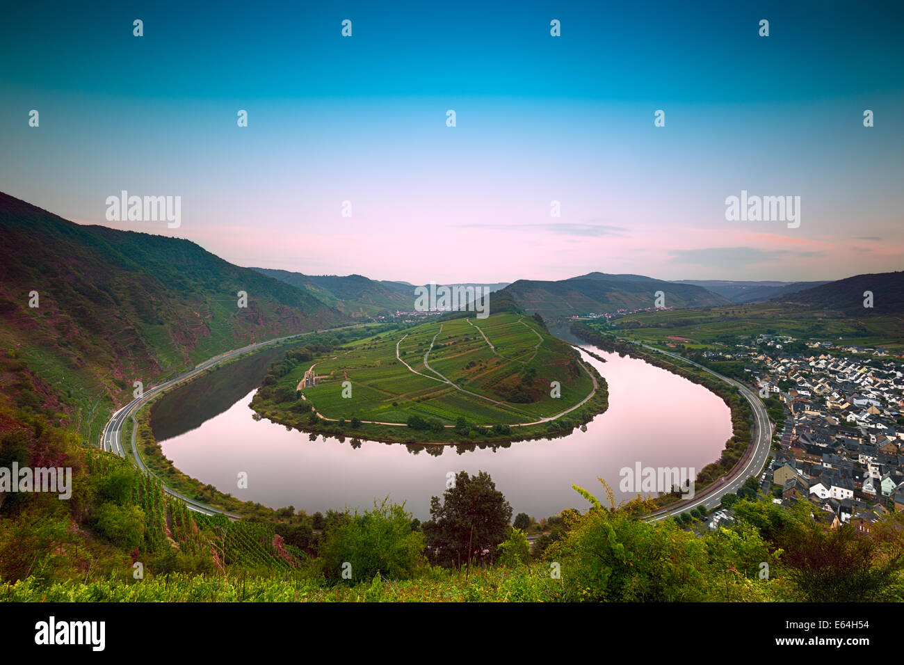 Mosel Bend (Moselschleife) at dawn, Germany Stock Photo