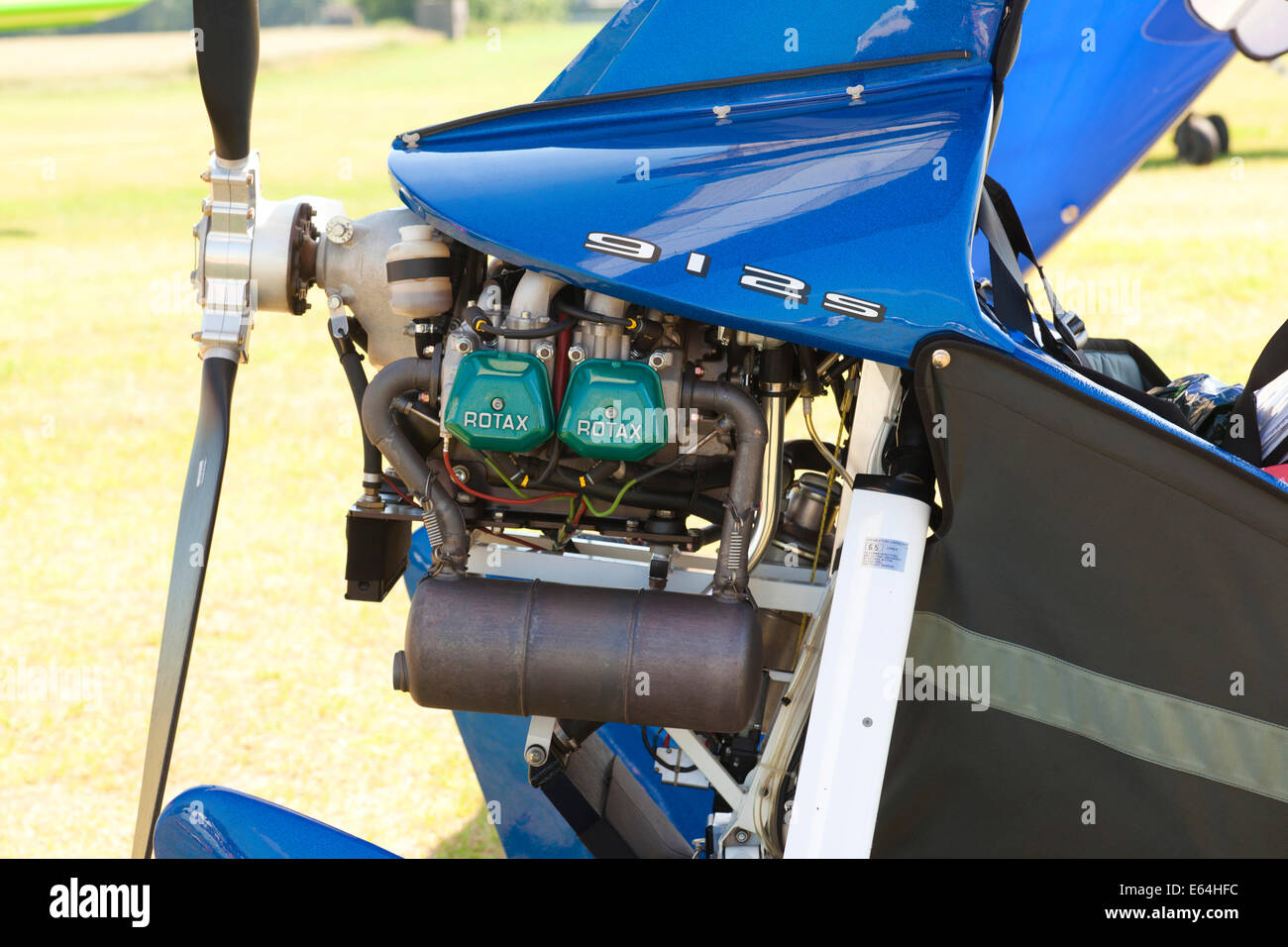 Rotax engine on a microlight aircraft Stock Photo