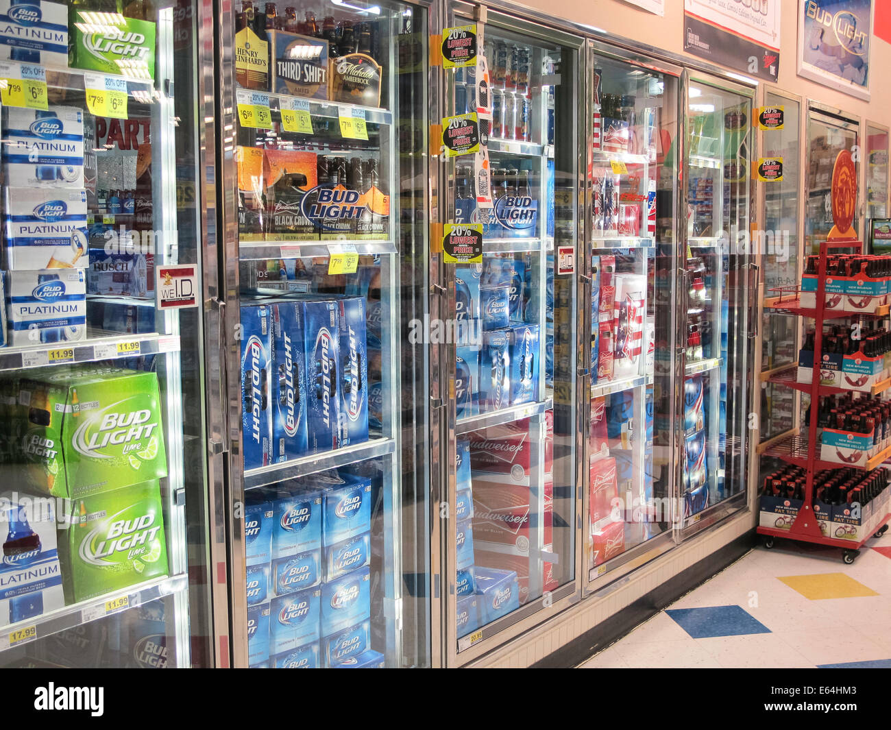 Beer Coolers in Beer Aisle, Smith's Grocery Store, Great Falls, Montana, USA Stock Photo