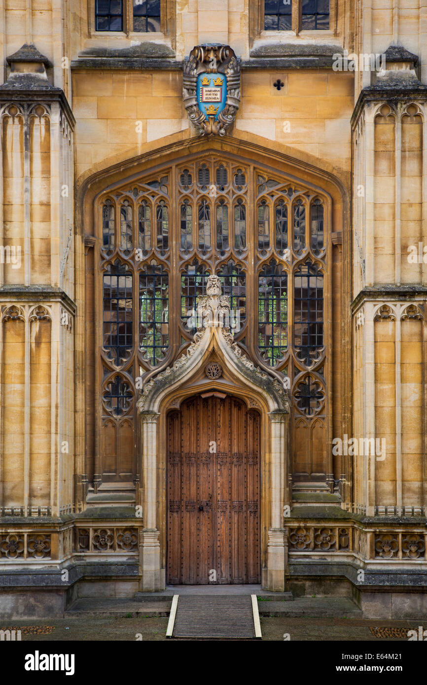 Old doorway into the Divinity School, Oxford University - built 1488, Oxford, Oxfordshire, England Stock Photo