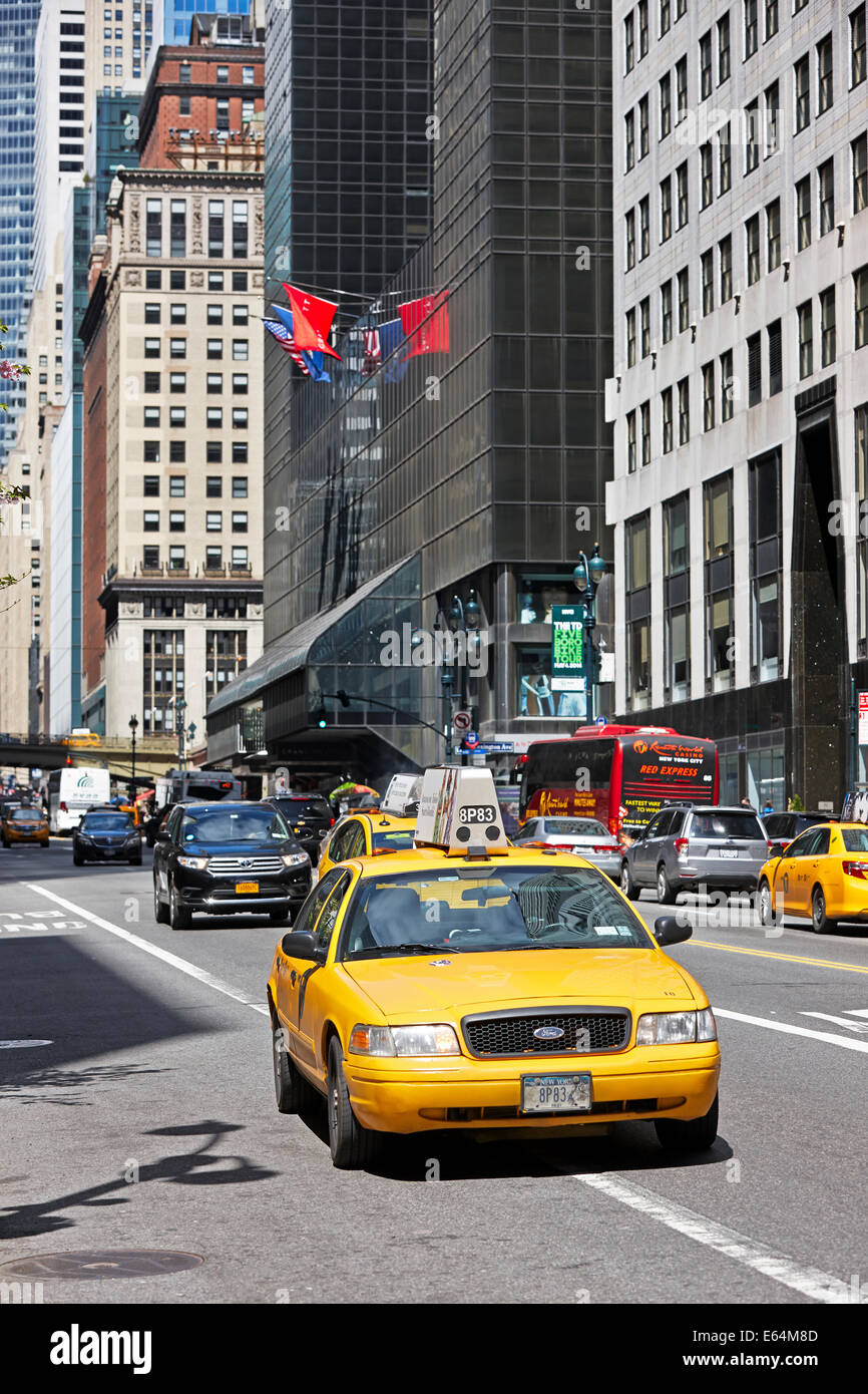 Yellow Medallion taxi in Manhattan. New York, USA. Stock Photo