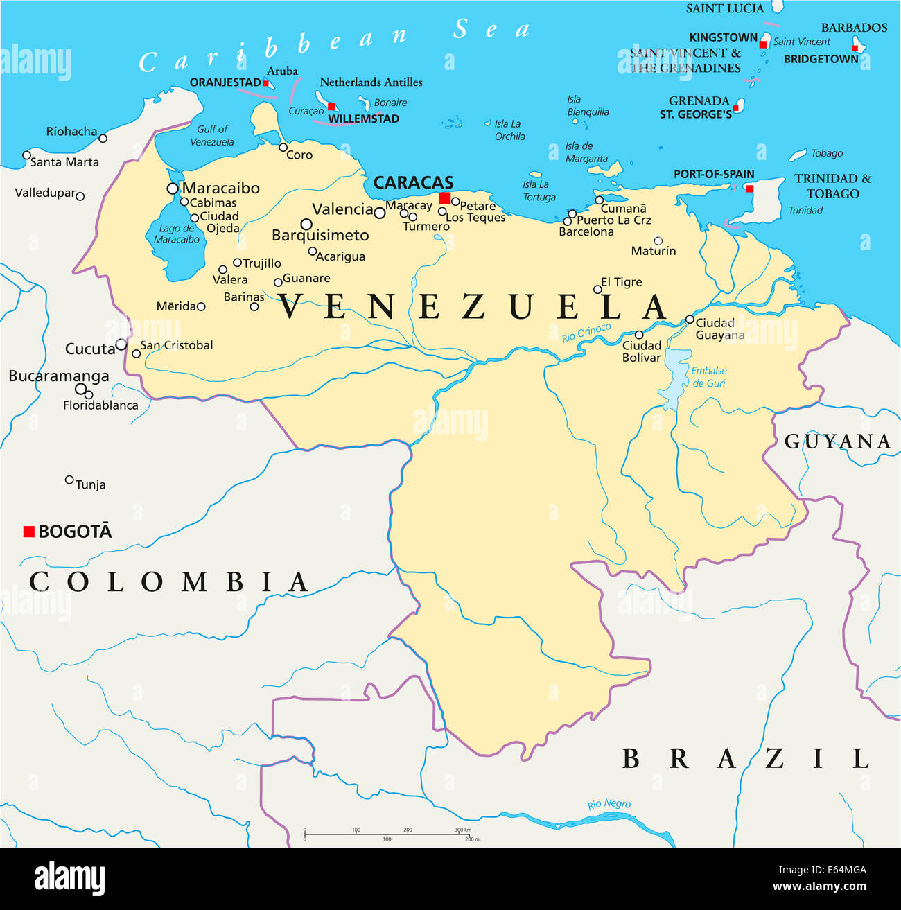 Venezuela Political Map Stock Photo