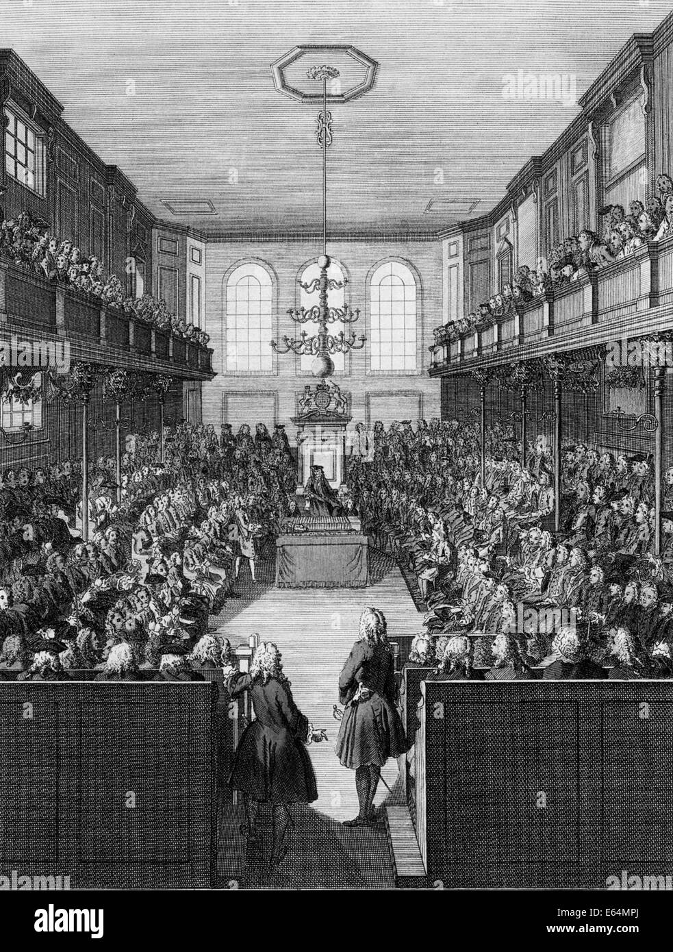 HOUSE OF COMMONS of the UK Parliament about 1770 from a contemporary engraving by B. Cole Stock Photo