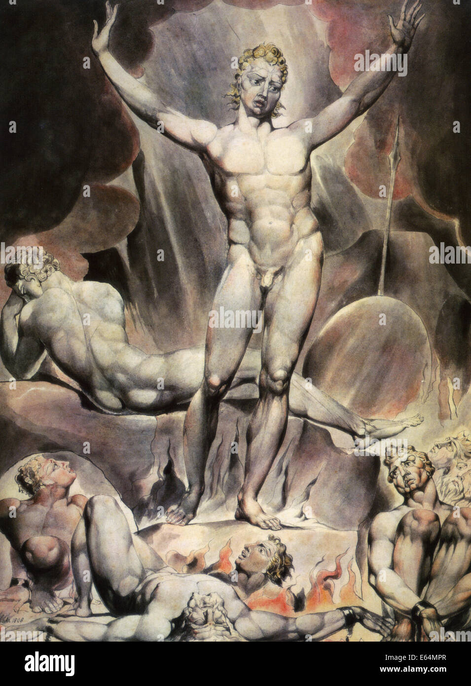 WILLIAM BLAKE (1757-1827) Engraving of Satan training the rebel angels (1808) Stock Photo