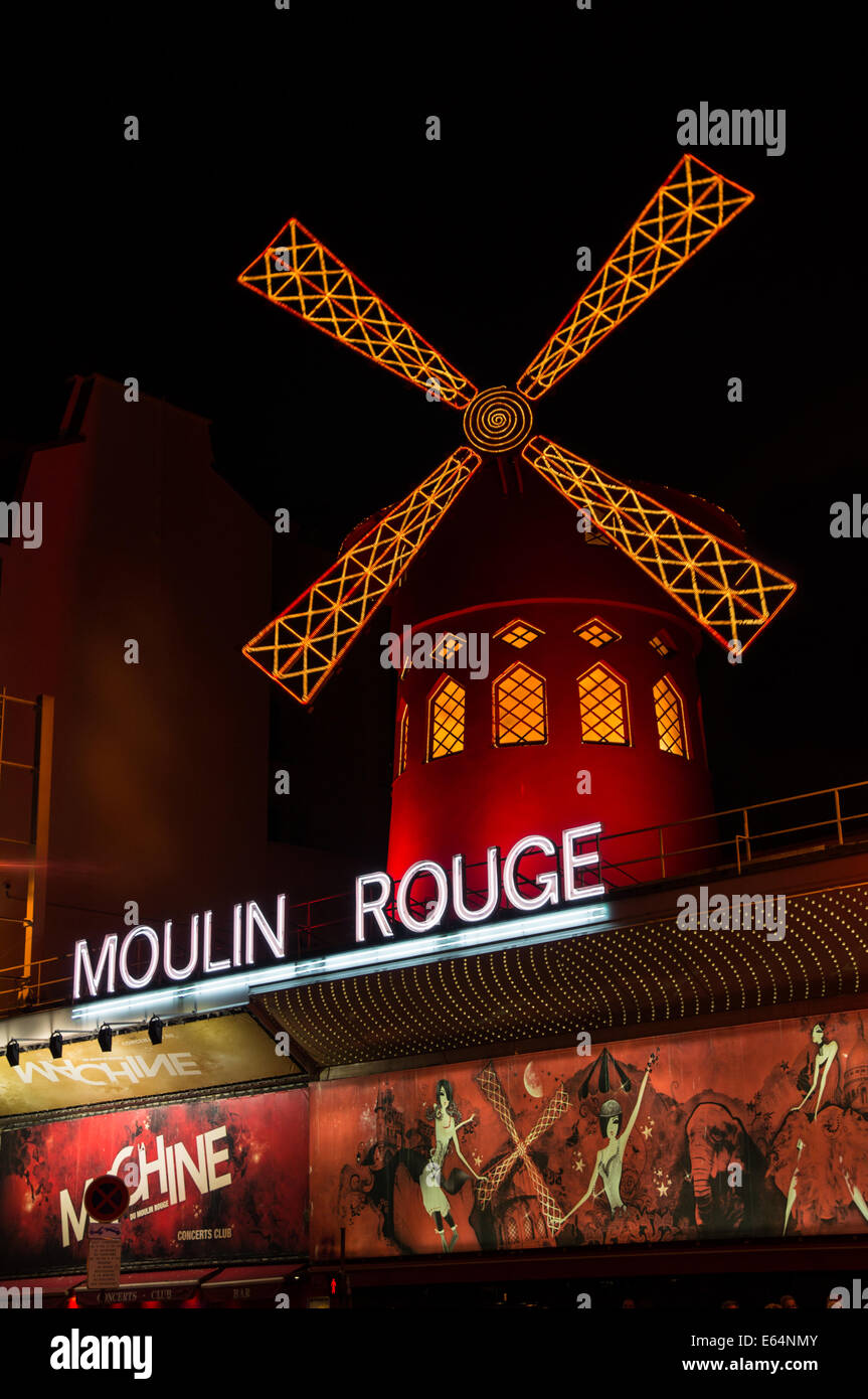 The Moulin Rouge by night in Paris, France Stock Photo