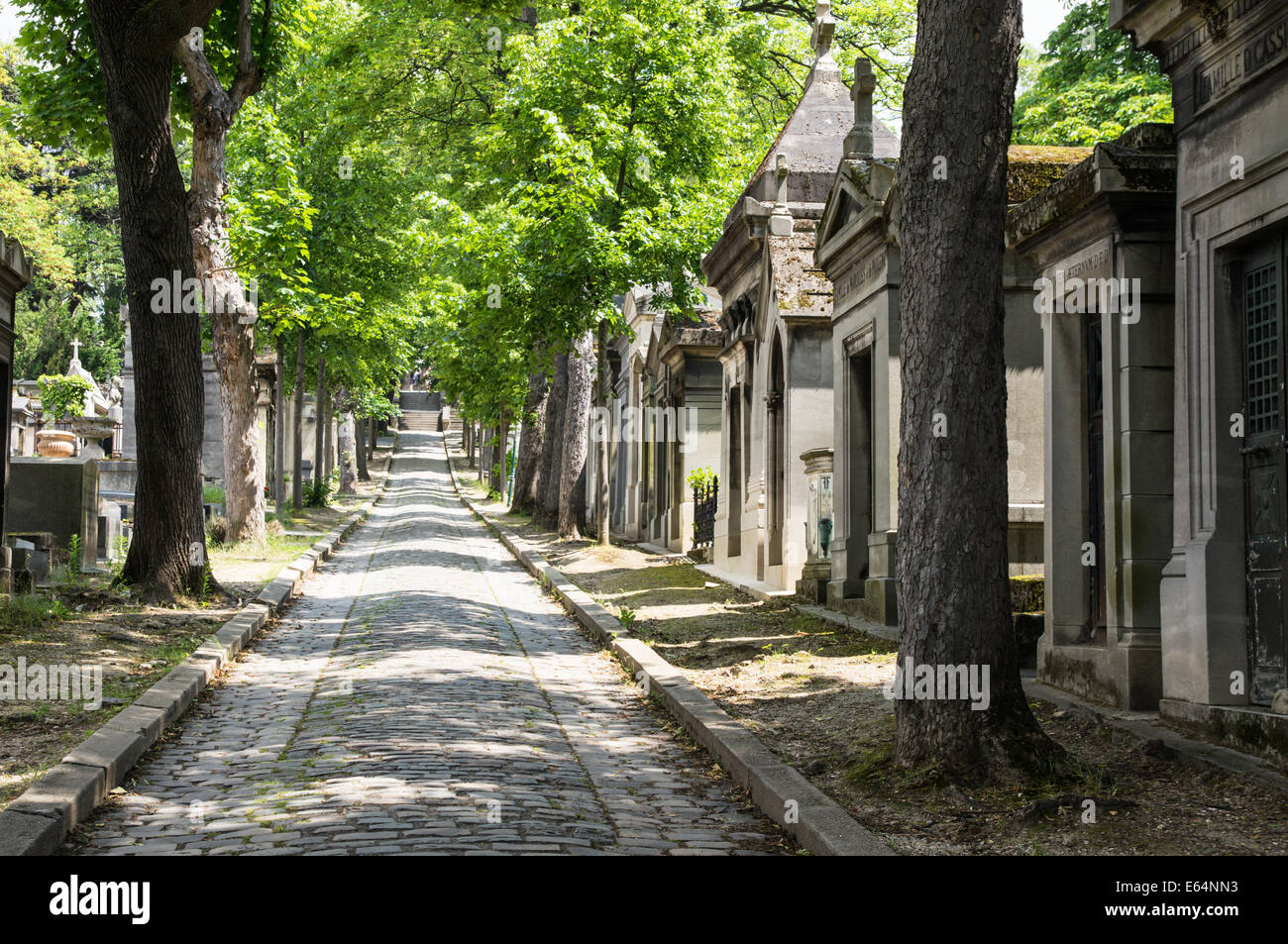 Walking alley in Pere Lachaise Cemetery Paris, France Stock Photo