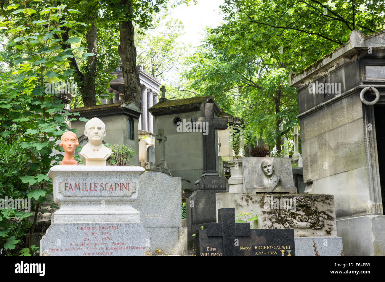 Graves and tombs in Pere Lachaise Cemetery Paris, France Stock Photo