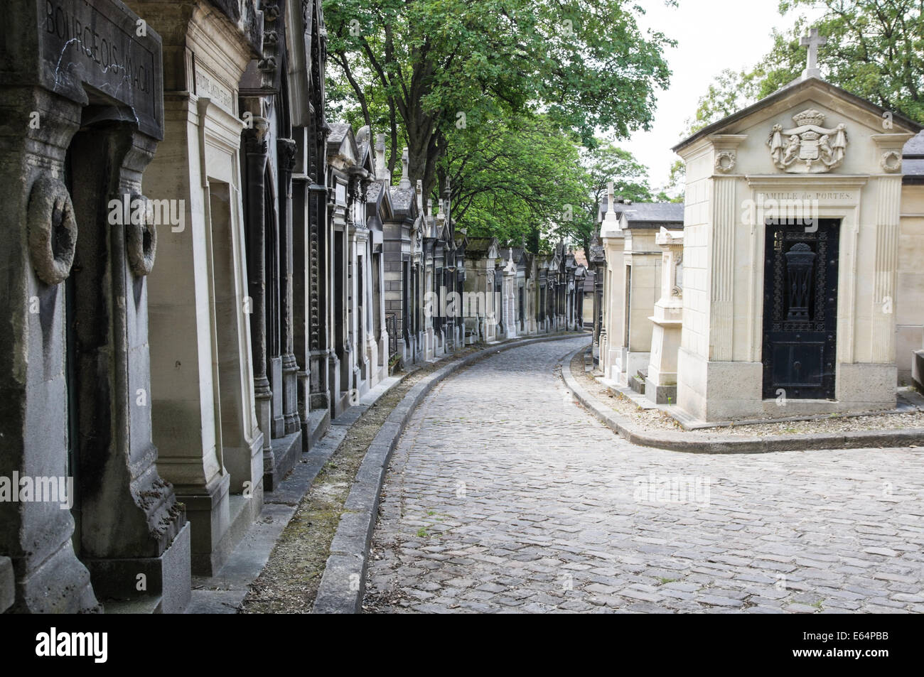 Walking alley in Pere Lachaise Cemetery Paris, France Stock Photo