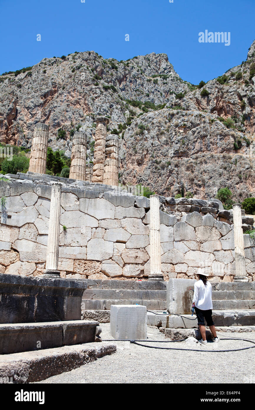 Delphi, Greece, an Archaeologist restoring the ruins Stock Photo