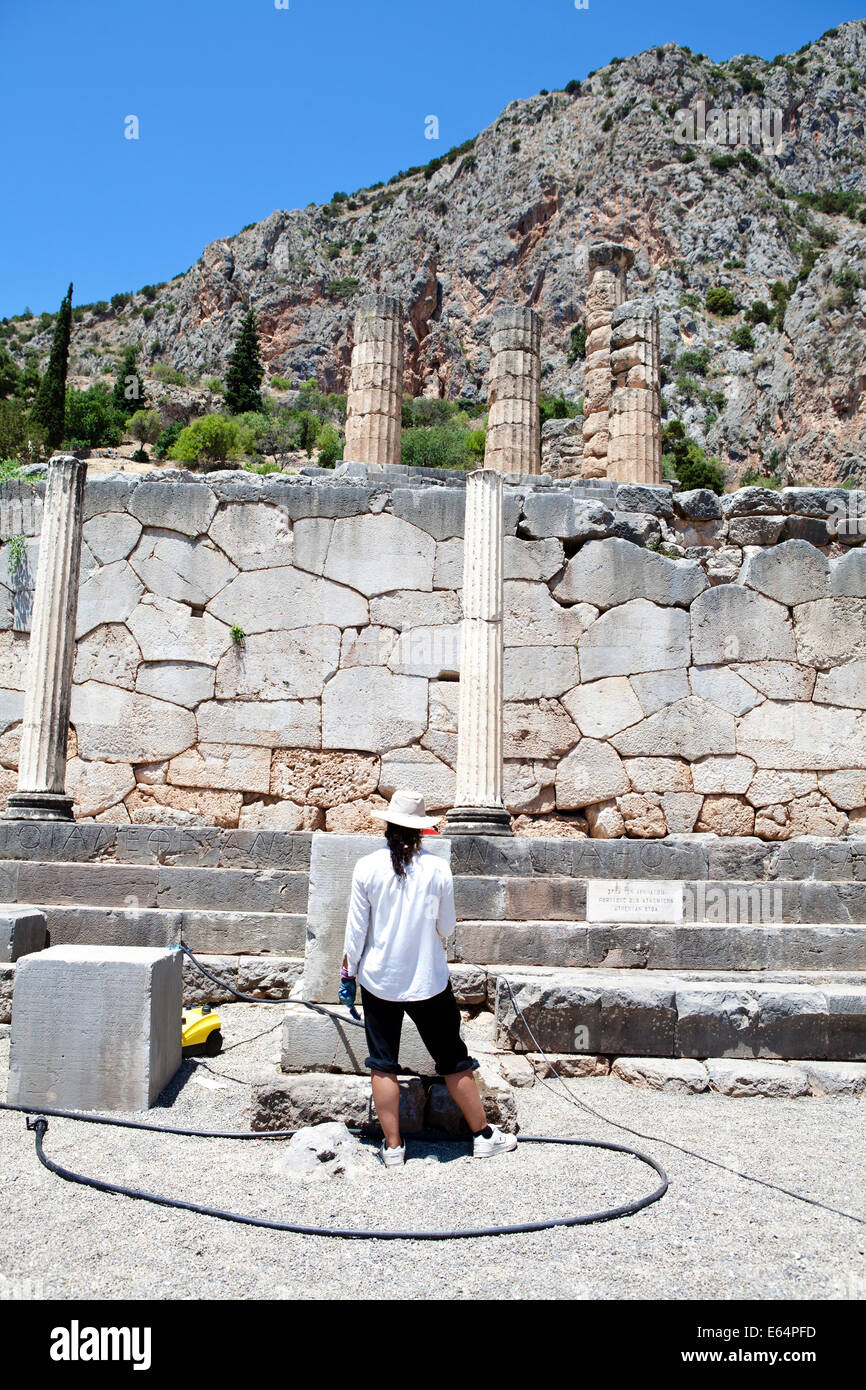 Delphi, Greece, an Archaeologist restoring the ruins Stock Photo