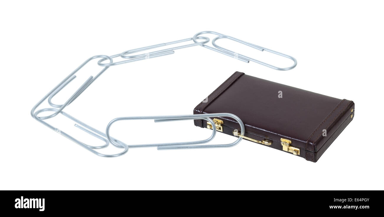 Leather briefcase used to carry items to the office on a paperclip