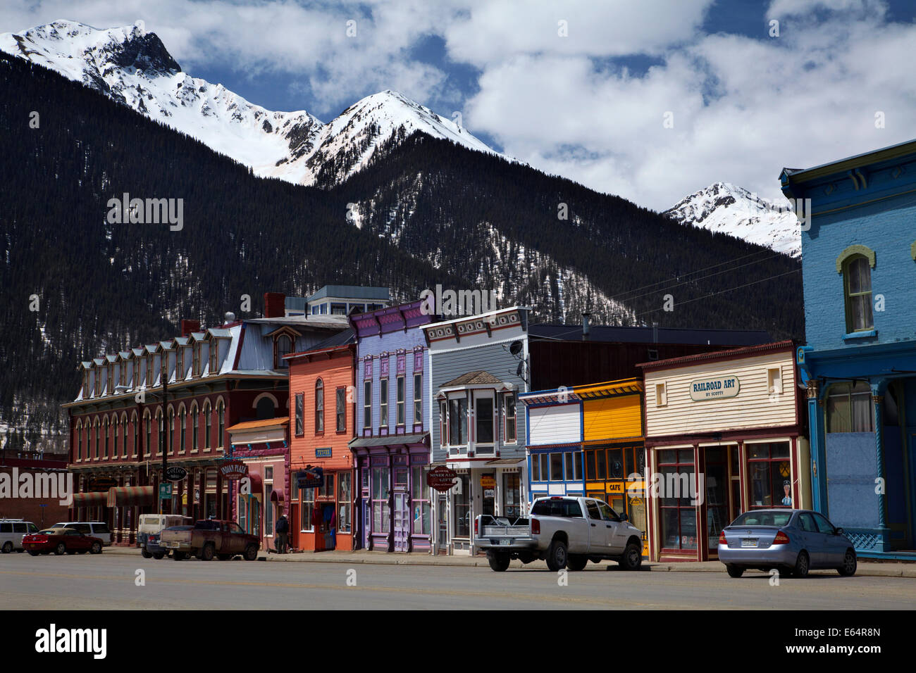 The historic mining town of Silverton, at an altitude of 9,305 ft / 2,836 m, in the San Juan Mountains, Colorado, USA Stock Photo