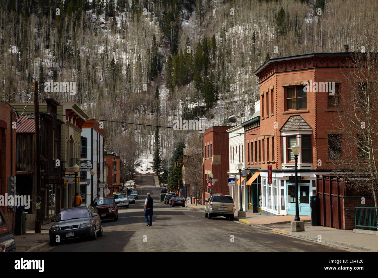Telluride, historic mining town and ski resort, San Juan Mountains, San Miguel County, Colorado, USA Stock Photo