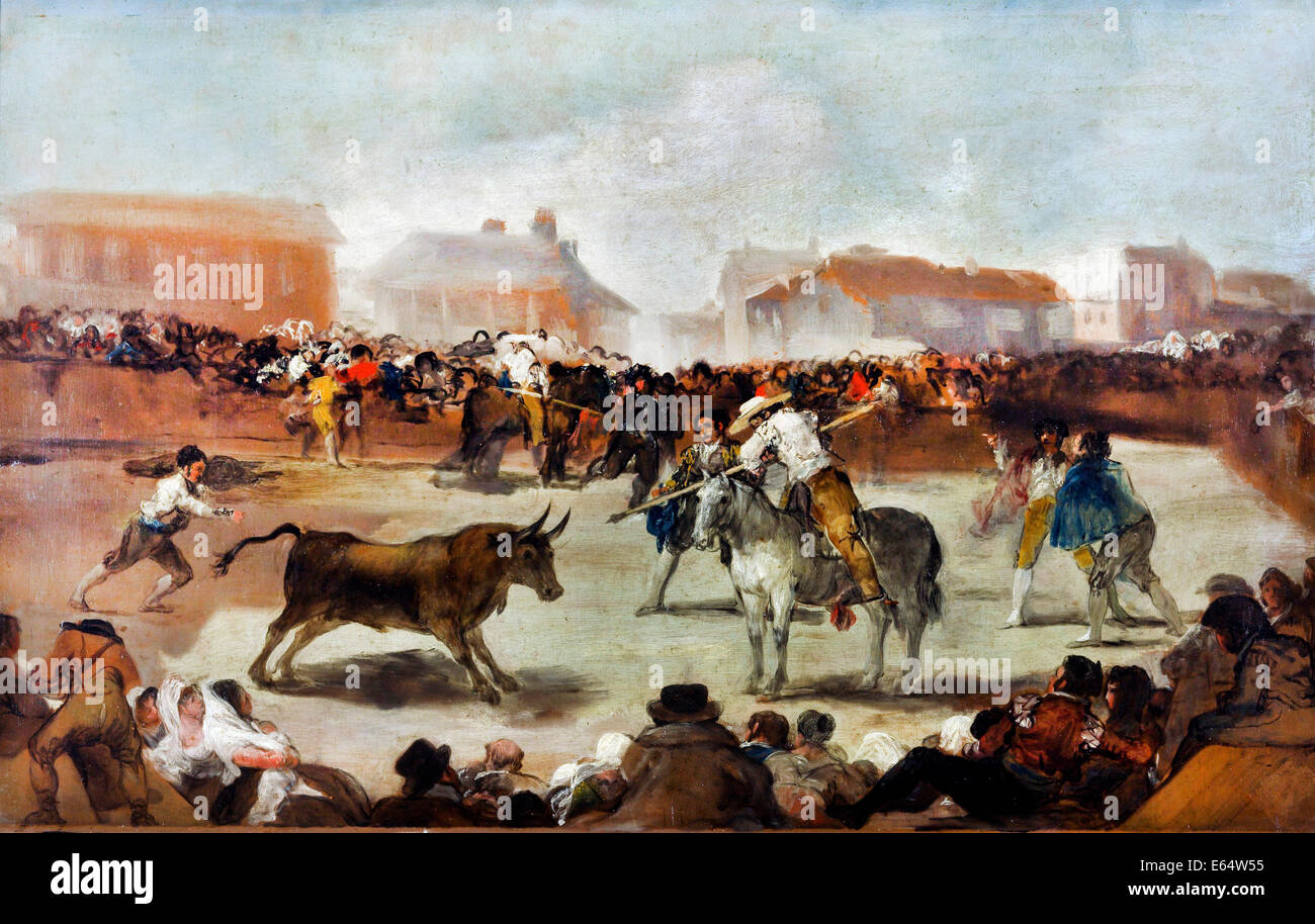 Francisco de Goya, A Village Bullfight 1808-1812 Oil on canvas. Royal Academy of Fine Arts of San Fernando, Madrid, Spain. Stock Photo