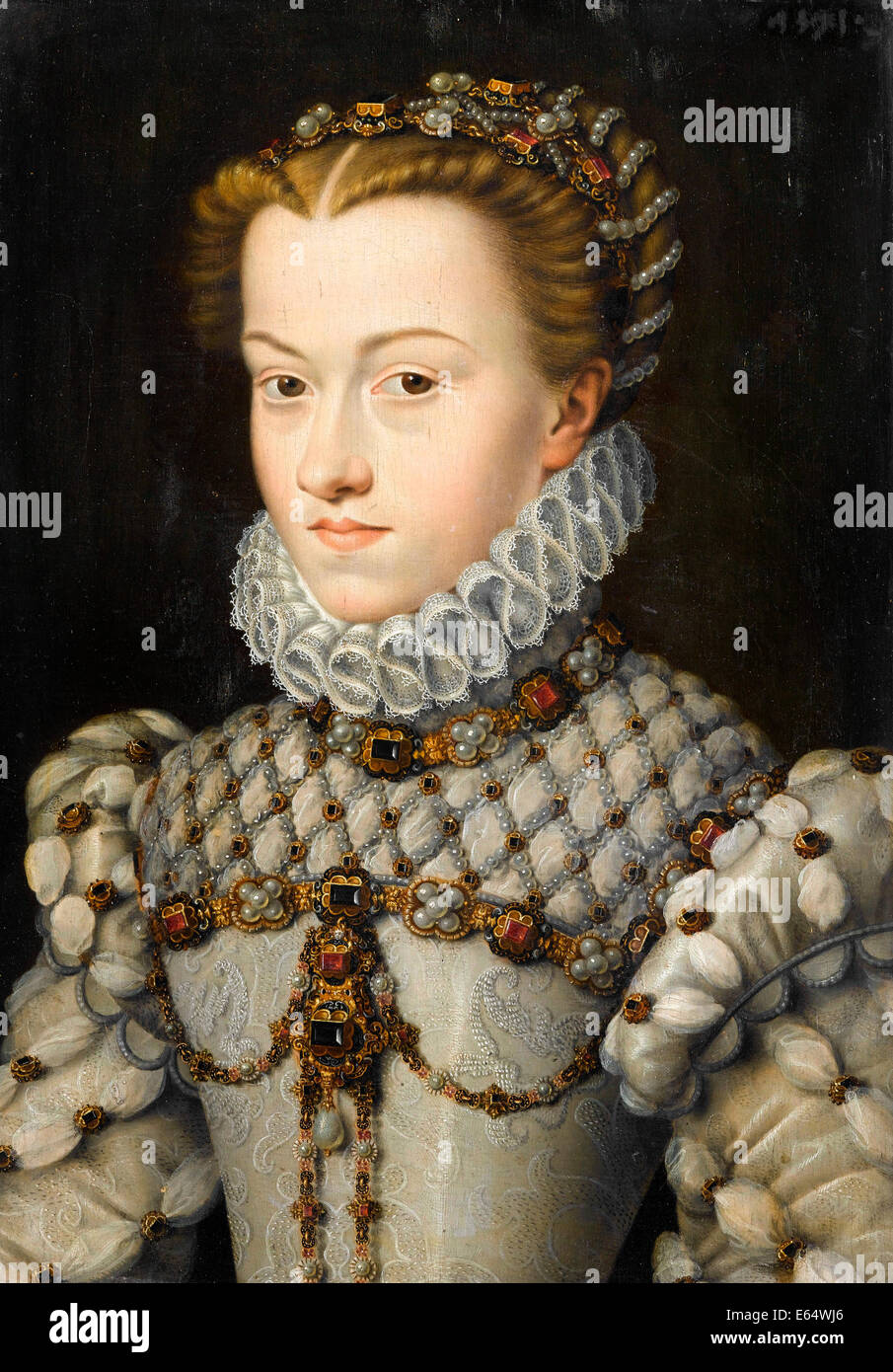 Francois Clouet, Elisabeth of Austria (1554-1592), Queen of France. Circa 1571 Oil on panel. Musee Conde, Chantilly, France. Stock Photo