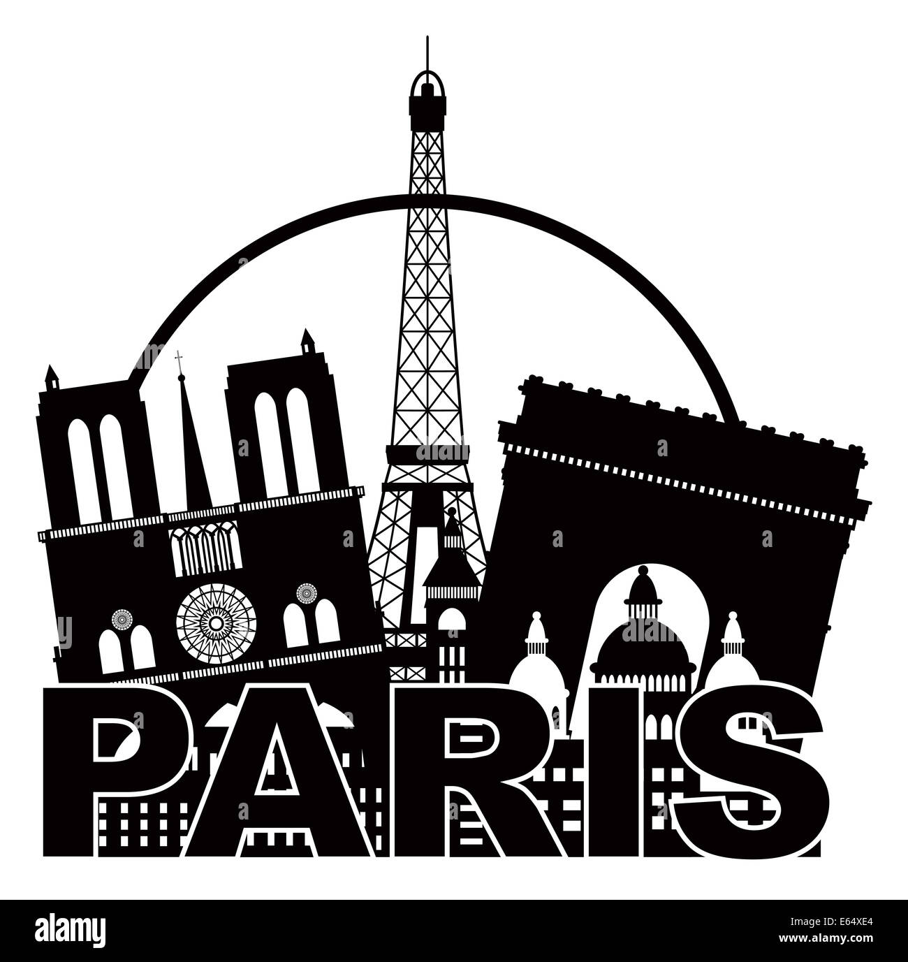 Paris France City Skyline Outline Silhouette Black in Circle Isolated ...