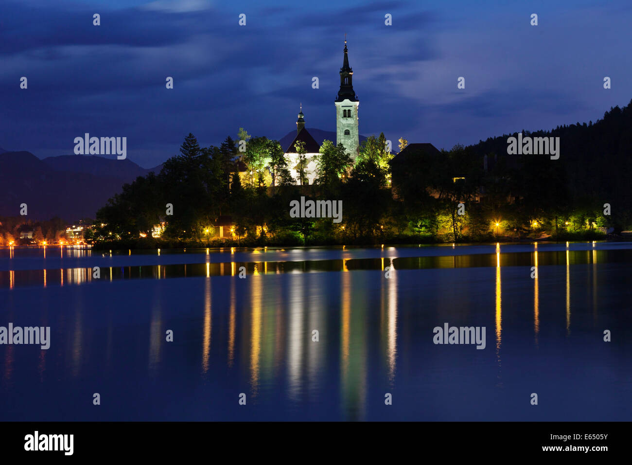 Bled island with St. Mary's Church, Lake Bled, Bled, Slovenia Stock Photo