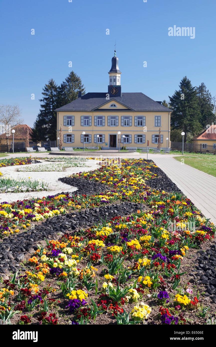 Spa gardens with the salt-works building, Bad Rappenau, Kraichgau, Baden-Württemberg, Germany Stock Photo