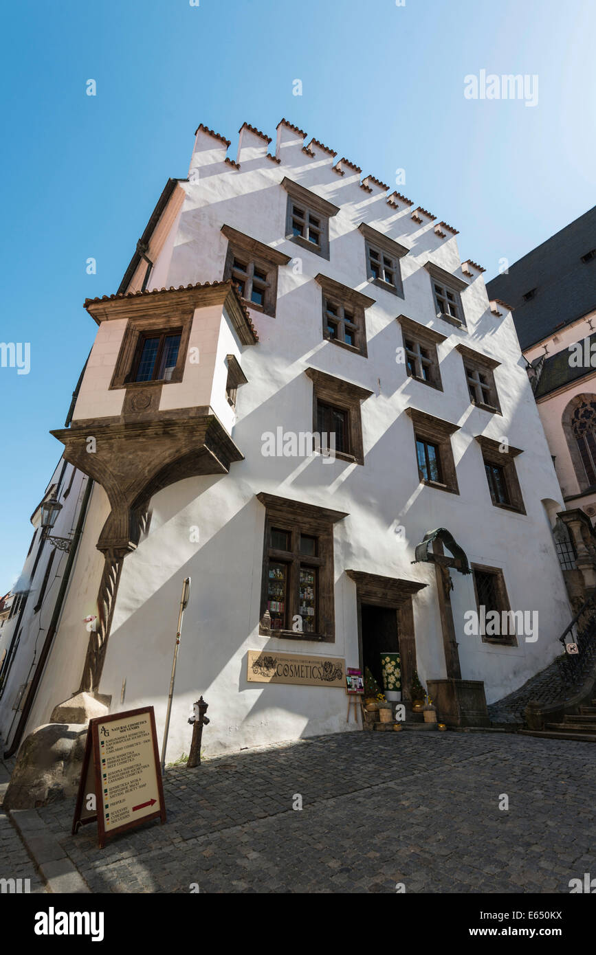 Historic building with shadows, UNESCO World Heritage Site, Český Krumlov, South Bohemia, Czech Republic Stock Photo