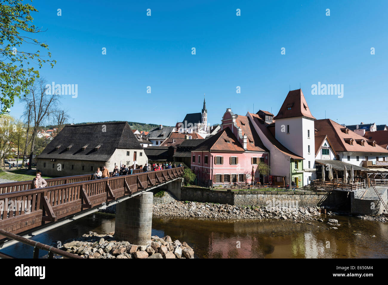 View of the town with the Church of St. Vitus, historic centre, UNESCO World Heritage Site, Český Krumlov, South Bohemia Stock Photo