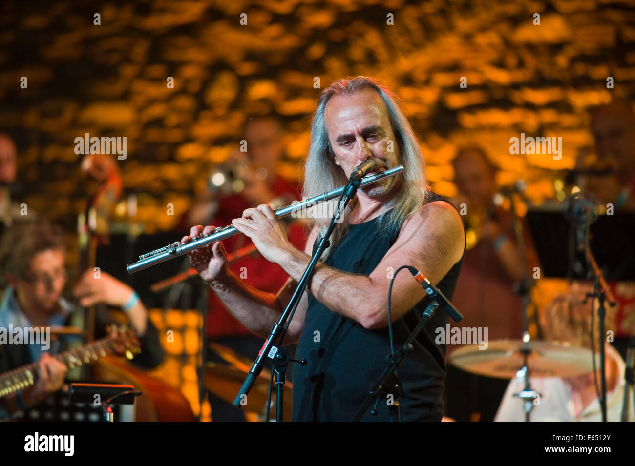 Live music flute player with Loose Tubes 21-piece big band on stage at  Brecon Jazz Festival 2014 Stock Photo - Alamy