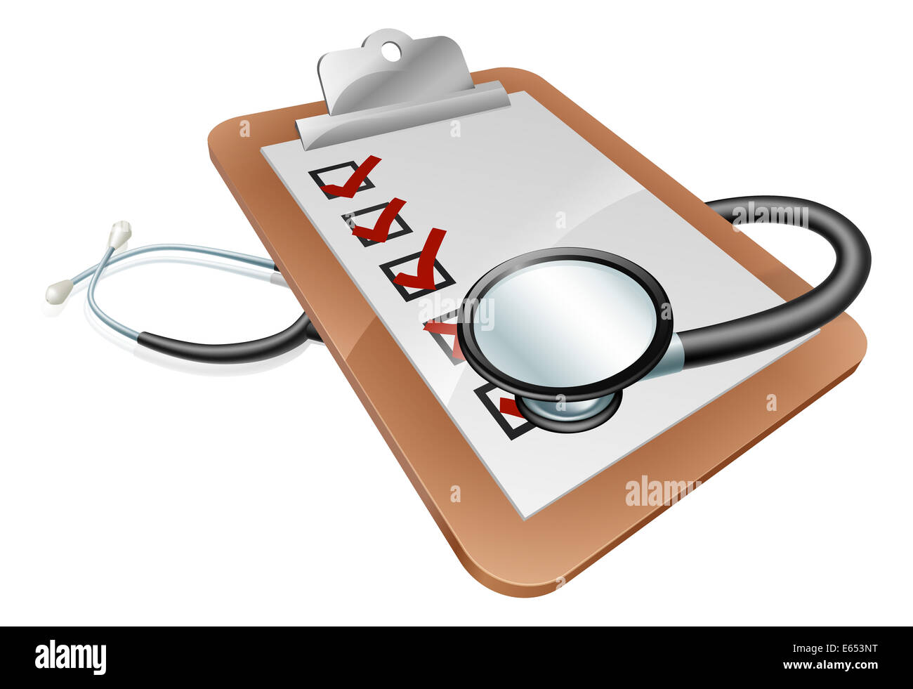 Cliboard and Stethoscope concept relating to medical test results, hospital administration, feedback or similar Stock Photo