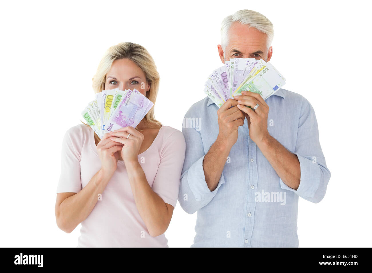 Happy couple flashing their cash Stock Photo