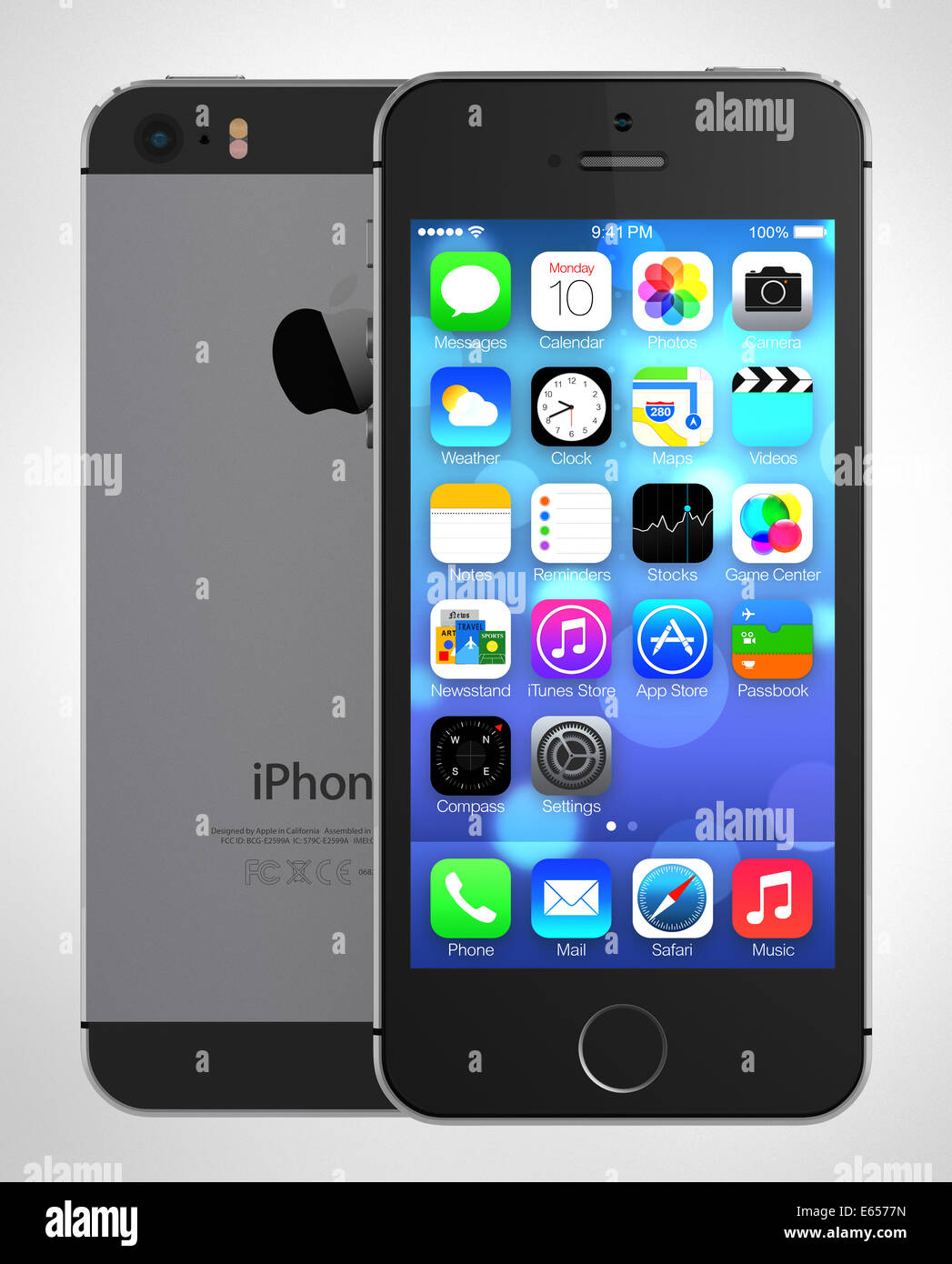 iPhone 5s showing the home screen with iOS7 Stock Photo