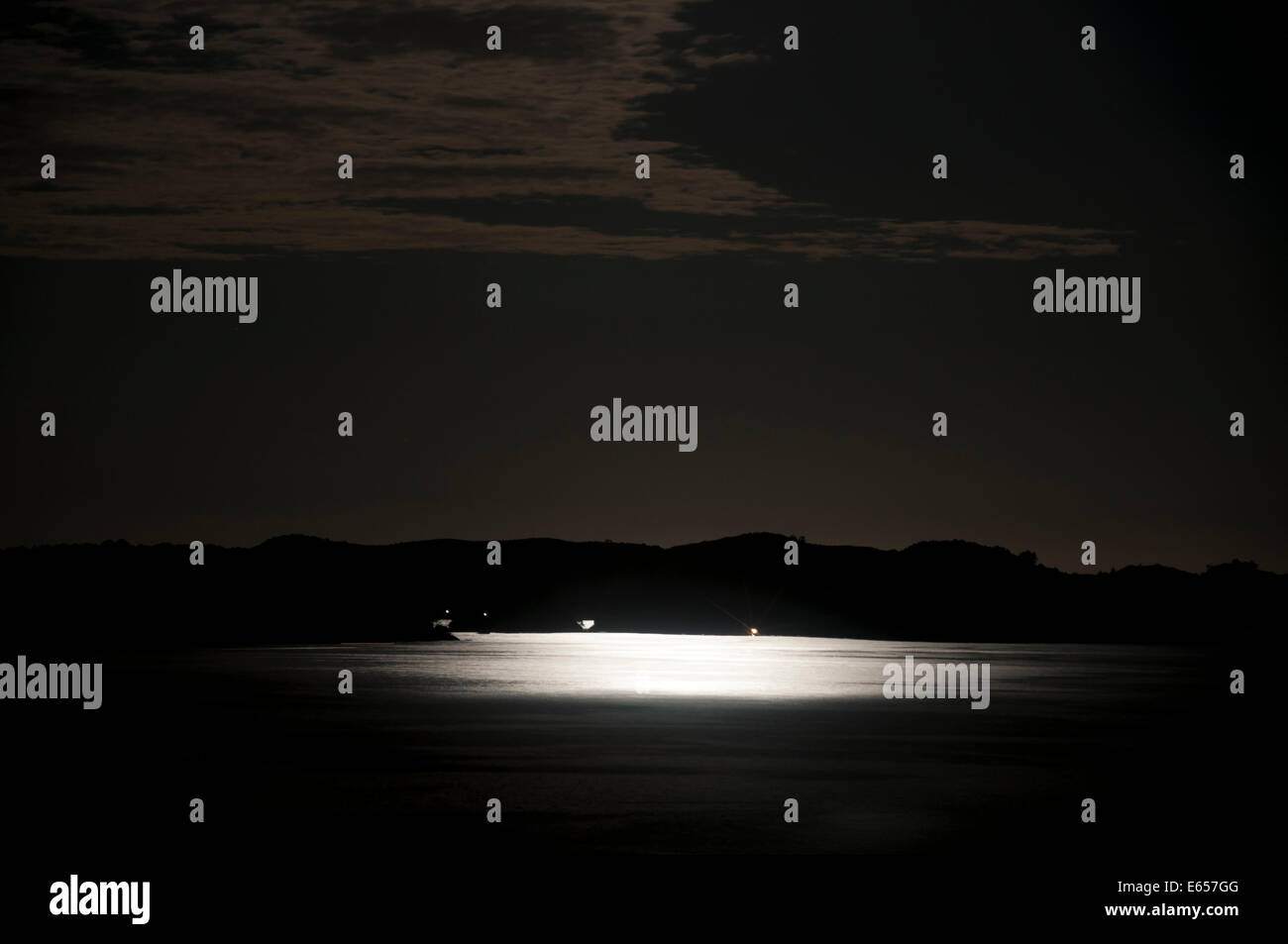 moon light sea russell bay of islands north island new zealand Stock