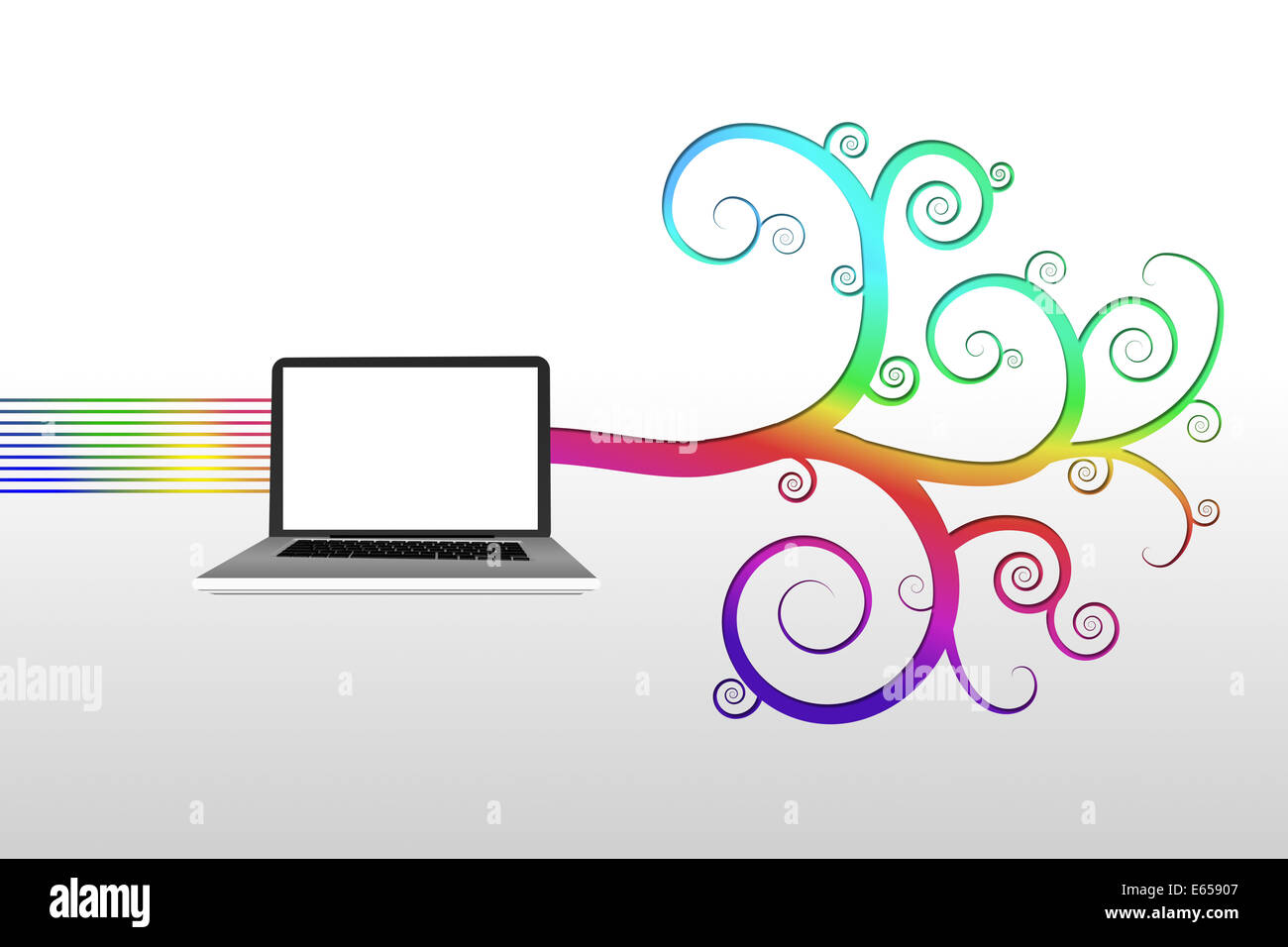 Laptop with colourful spiral design Stock Photo
