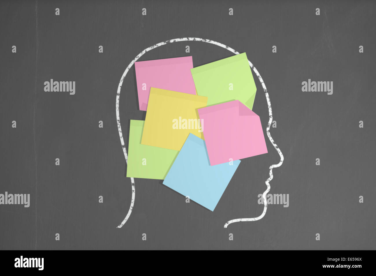 Chalk head with post it notes Stock Photo Alamy