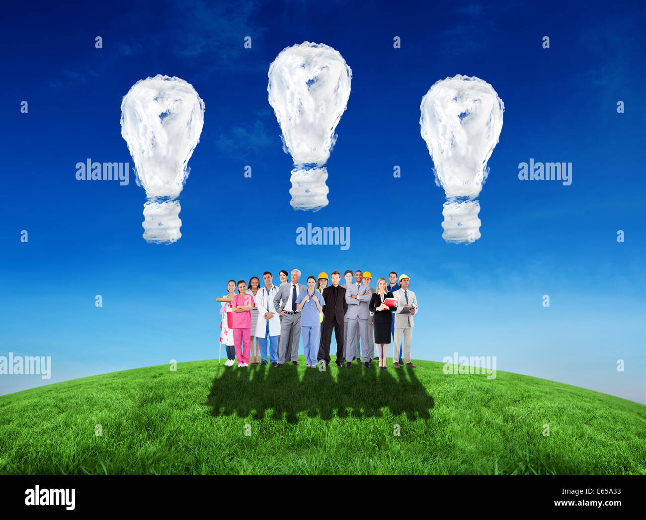 Composite image of smiling group of people with different jobs Stock Photo