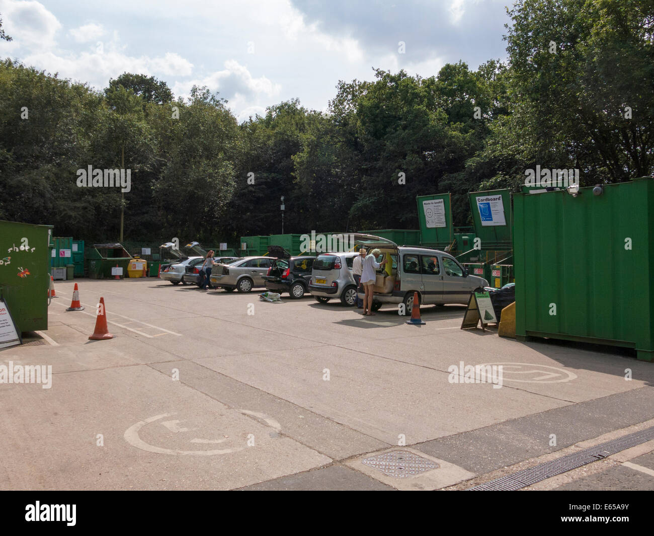 People and cars at recycling centre North Walsham, Norfolk Stock Photo