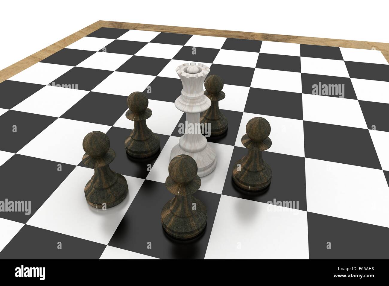 White queen surrounded by black pawns Stock Photo
