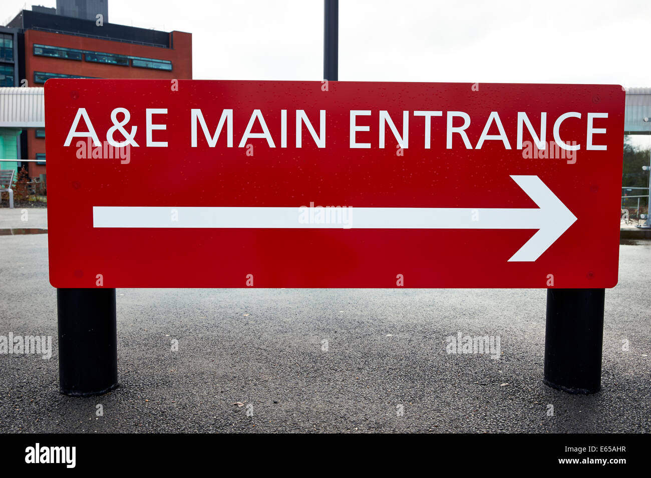 A&E main entrance sign outside an accident and emergency department of a NHS hospital. Stock Photo
