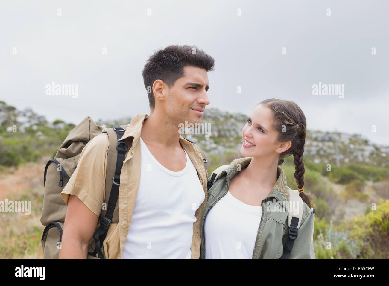 Walking woman smile hiking hi-res stock photography and images - Alamy