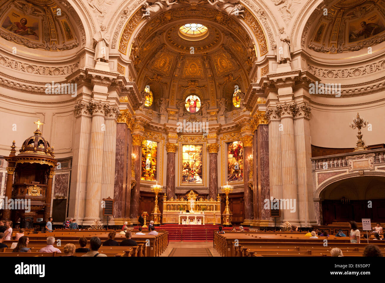 interior view with altar of the Berlin Cathedral or Dom in Berlin, Germany, Europe Stock Photo
