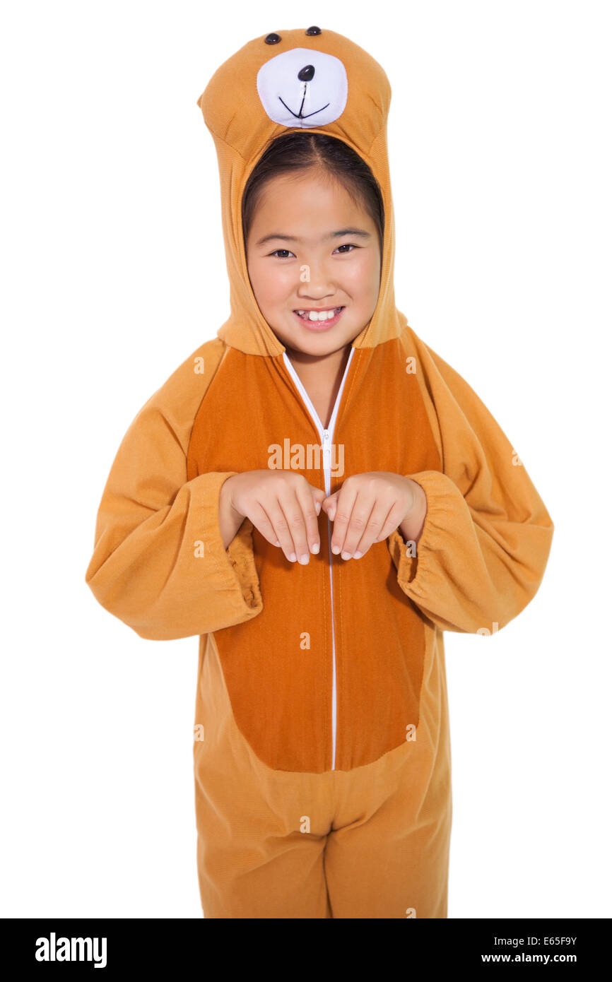 Happy little girl in bear costume Stock Photo Alamy
