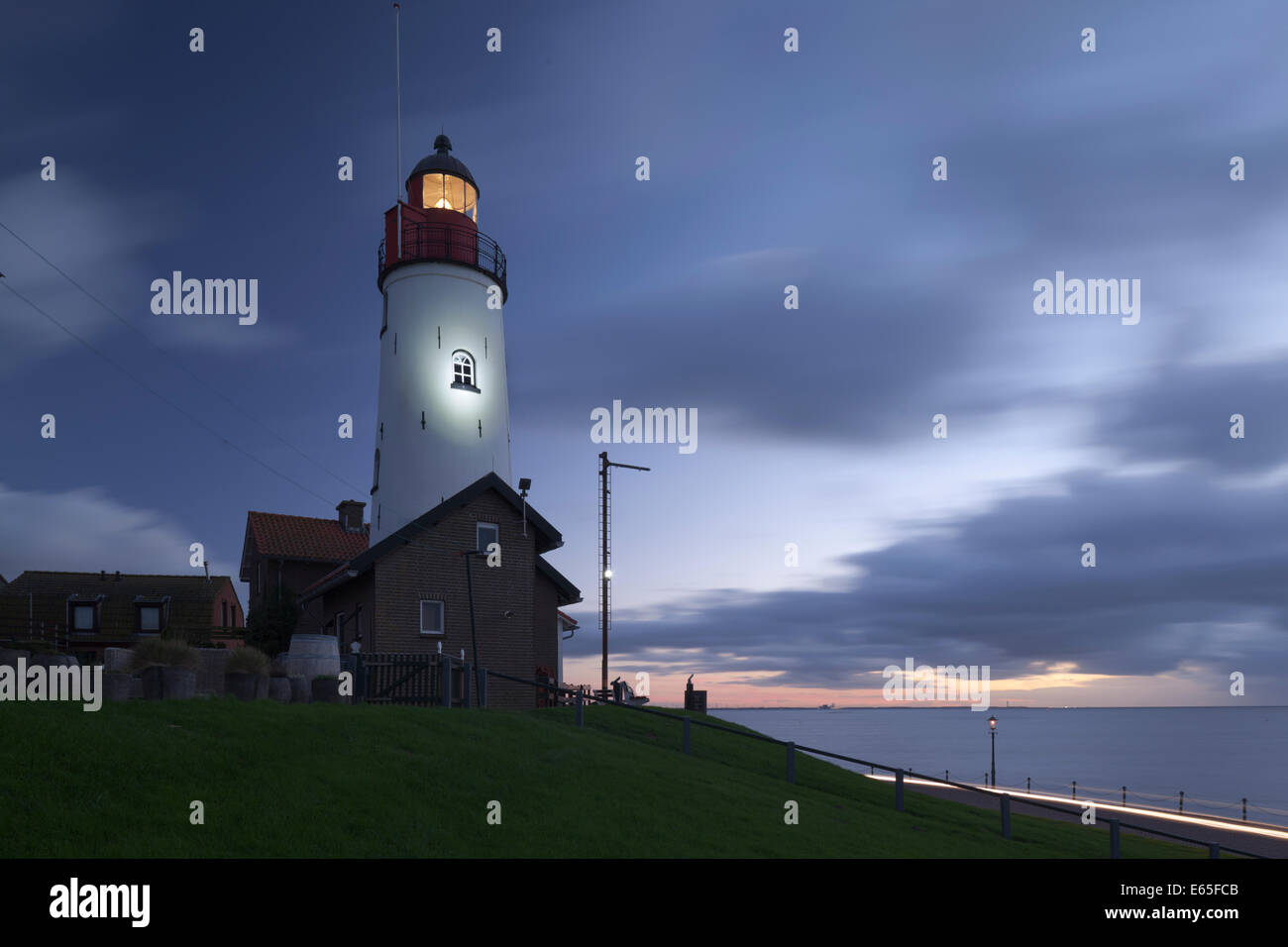 Lighthouse in Urk on the shore of the IJsselmeer formerly Zuiderzee Stock Photo