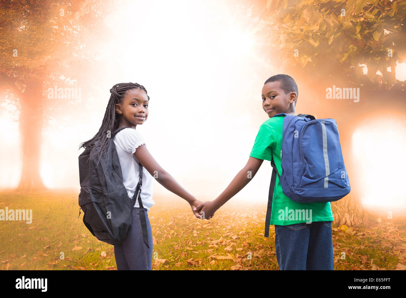 Boy and girl holding hands woods hi-res stock photography and images ...