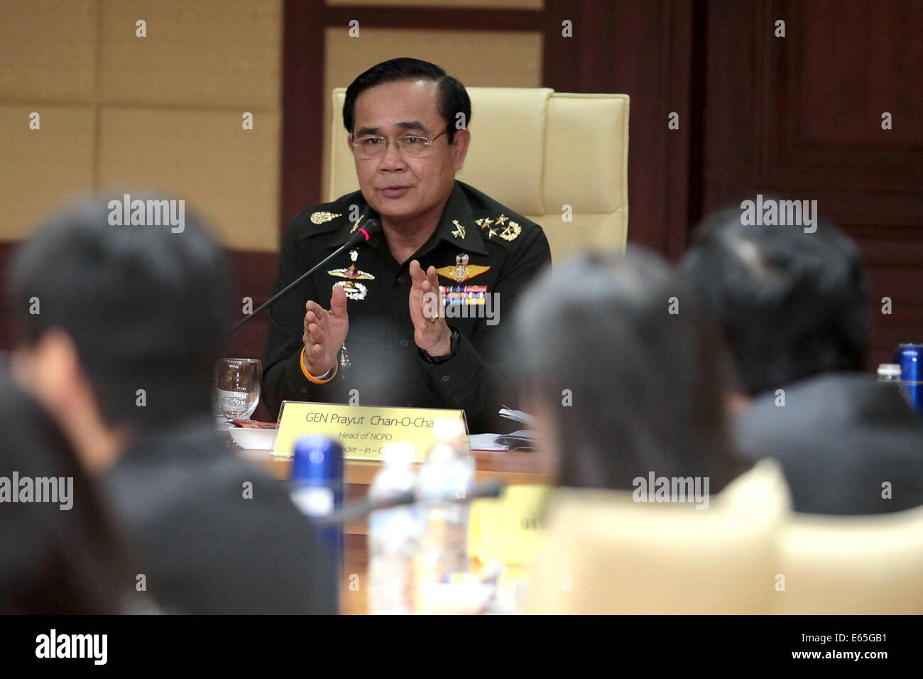 Bangkok Thailand 15th Aug 2014 Thai Army Chief Gen Prayuth Chan Ocha C Meets With Foreign Business Groups At Royal Thai Army Headquarters In Bangkok Thailand Aug 15 2014 Credit Thai Army Xinhua Alamy Live<script async src=