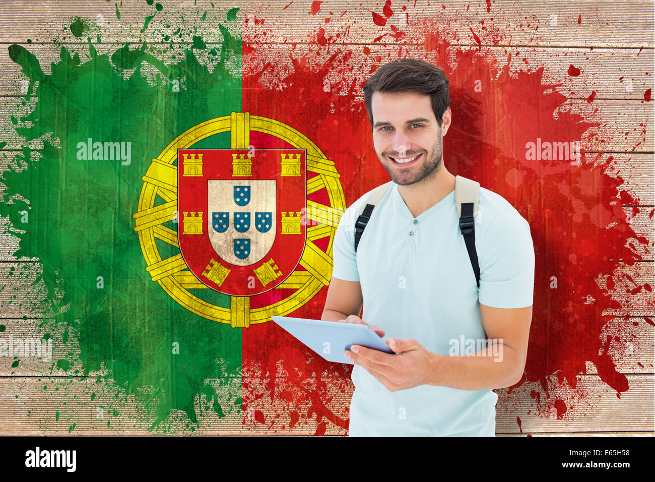 Composite image of student using tablet pc Stock Photo
