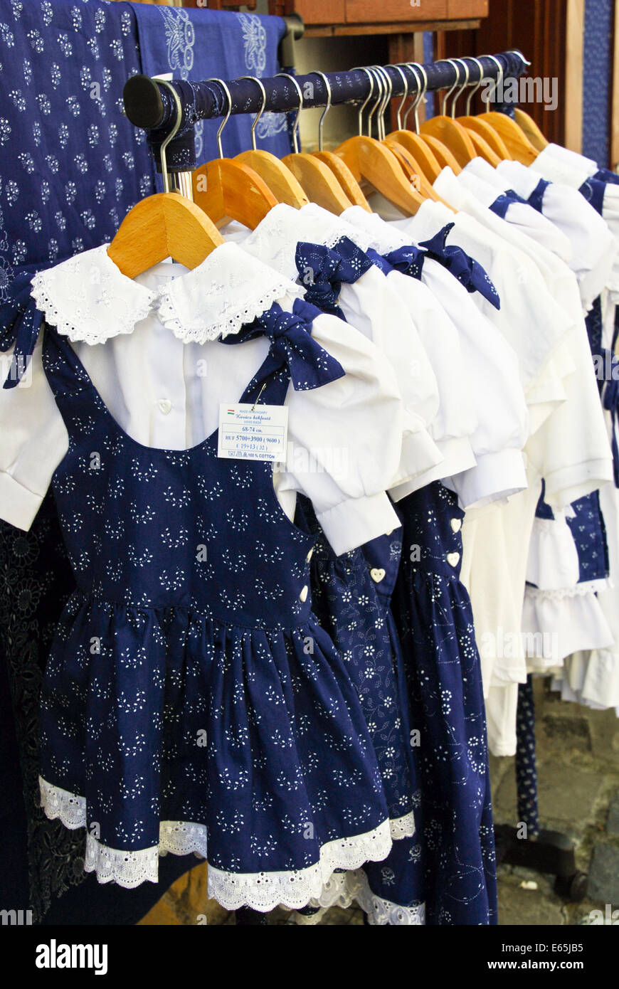 Merchandise of folk costumes in Szentedre, a riverside artistic town nearby Budapest, the capital of Hungary Stock Photo