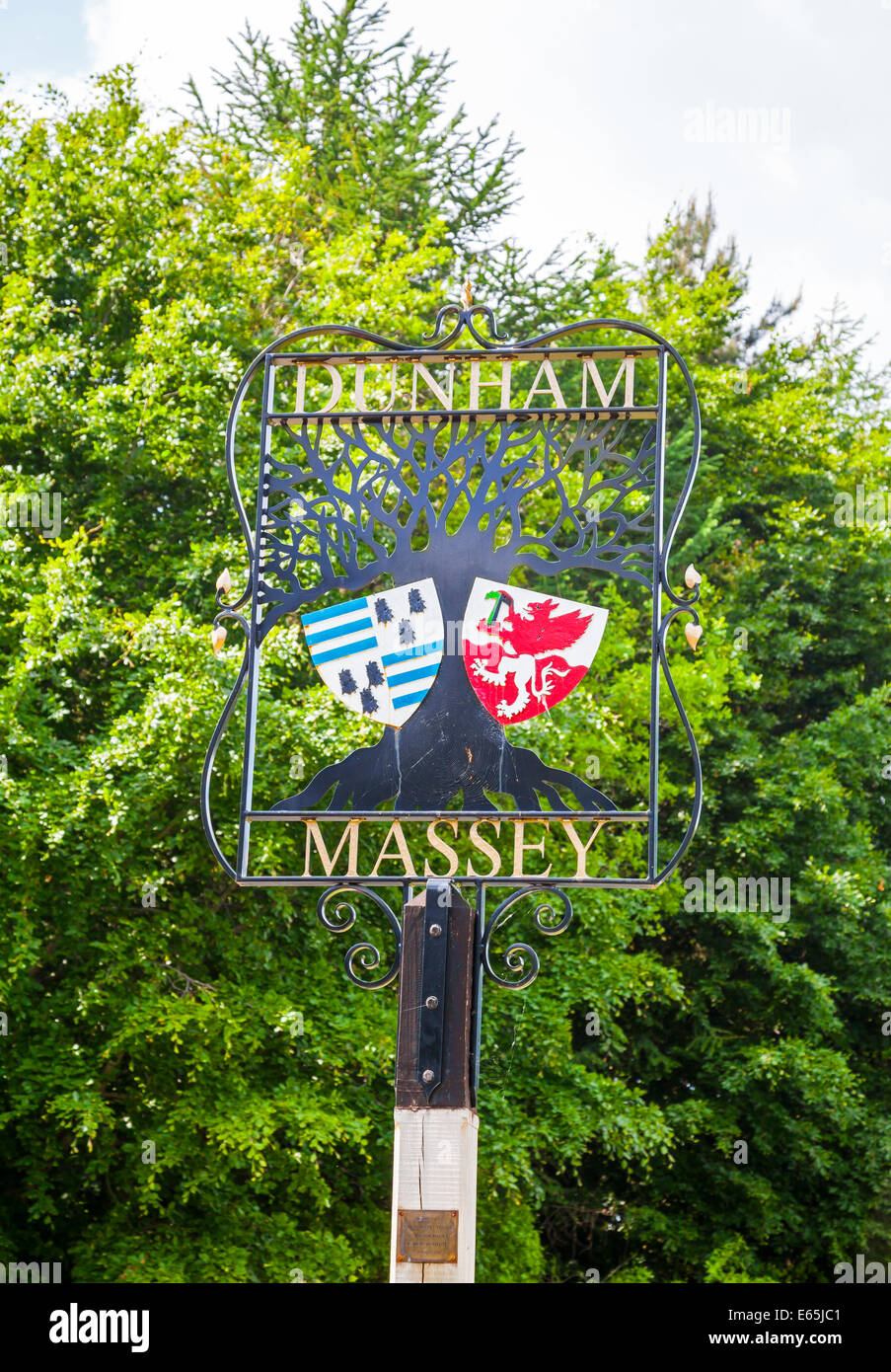 A metal sign post donated by the Womans Institute in 2000 at Dunham Massey Altrincham Greater Manchester Cheshire Stock Photo