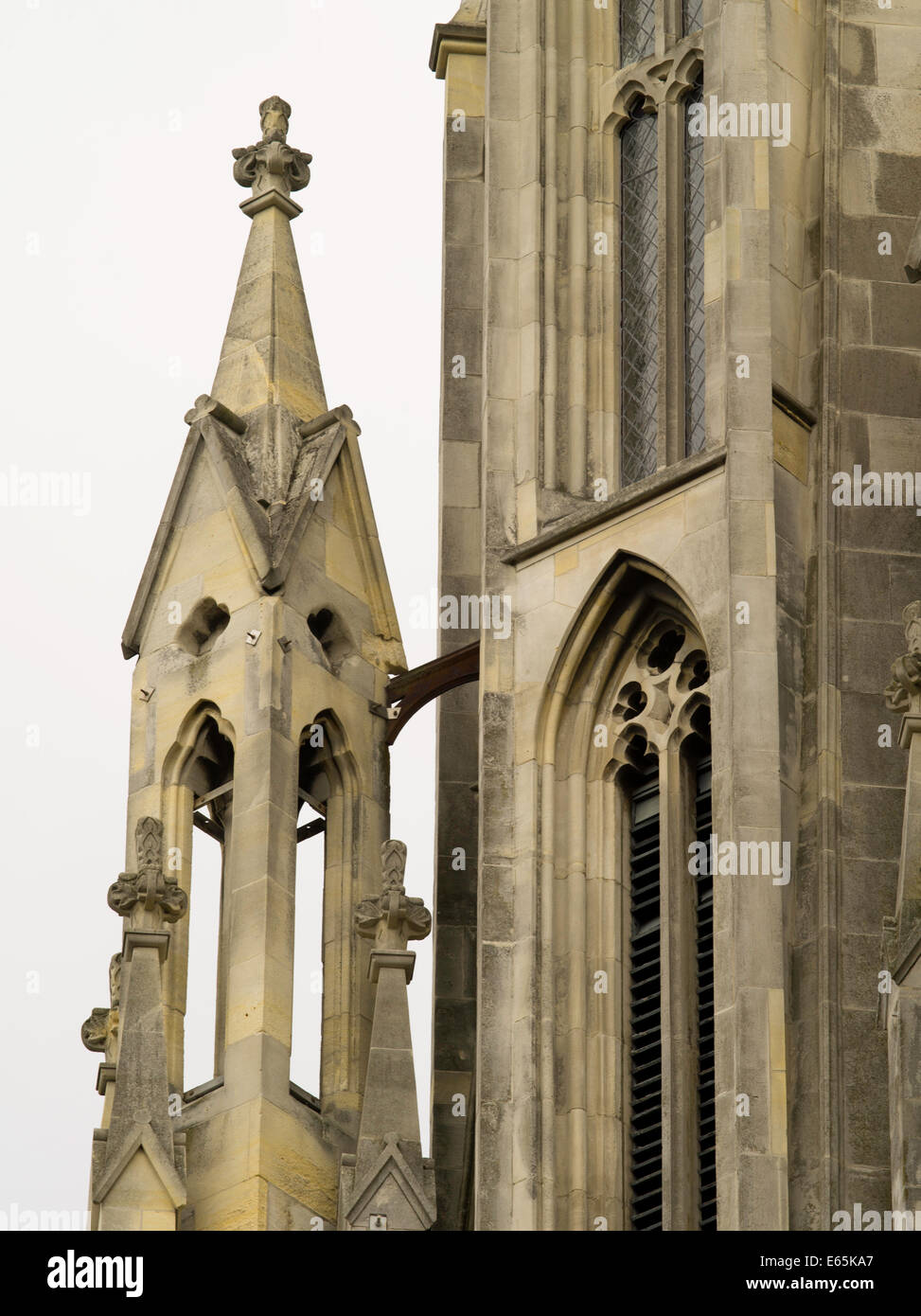 Detail of the tower of  First Church of Otago, Dunedin, New Zealand Stock Photo