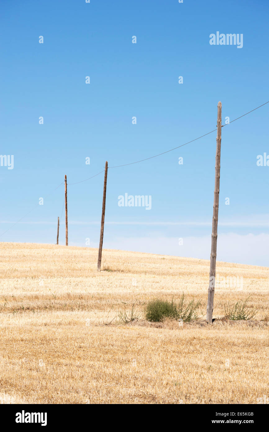 Telephone Poles Diminishing In A Dry Landscape Of Rural Spain Stock Photo Alamy
