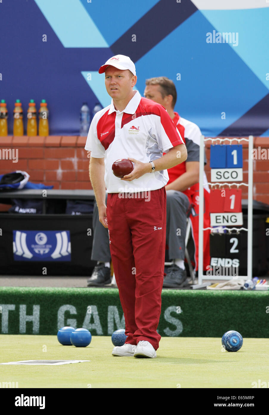 Stuart AIREY  of England v Scotland in the gold medal match in the mens fours at the Kelvingrove Lawn Bowls Centre, 2014 Stock Photo