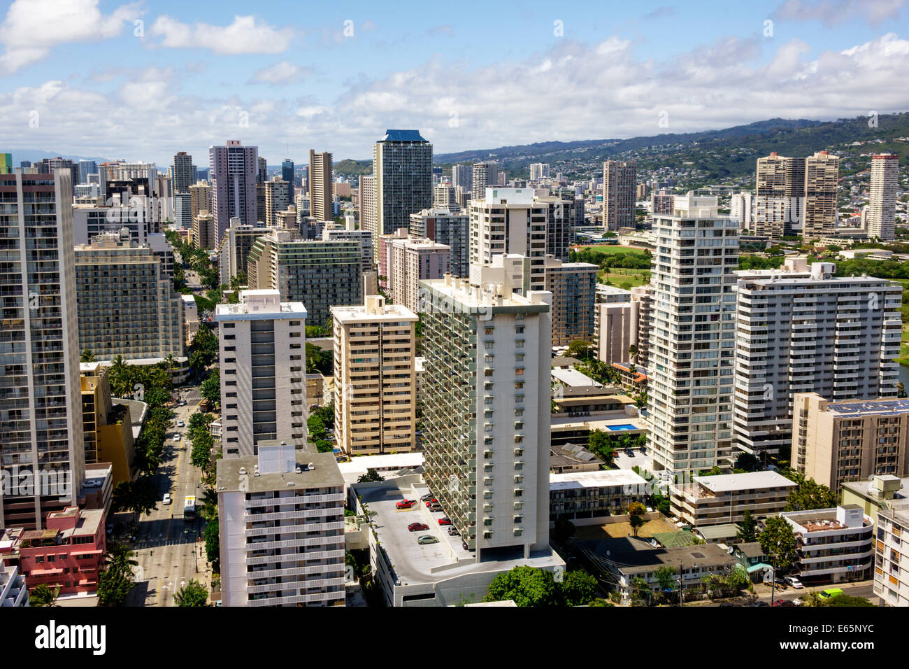 Honolulu Hawaii,Oahu,Hawaiian,Waikiki Beach,resort,high rise,building,hotels,condominium buildings,USA,US,United,States,America Polynesia,HI140323017 Stock Photo