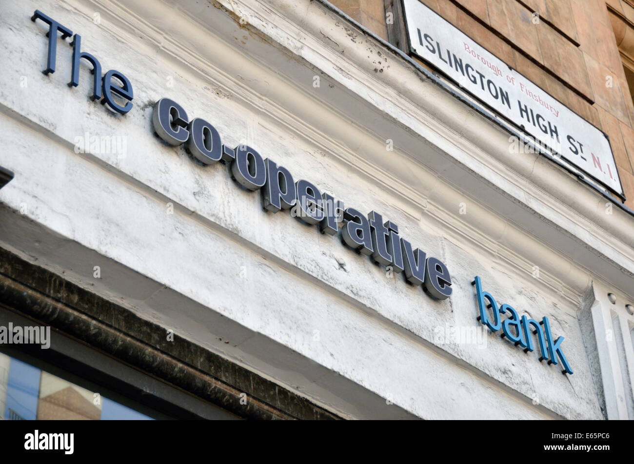 Dilapidated Co-operative Bank sign, Islington, London, UK. Stock Photo