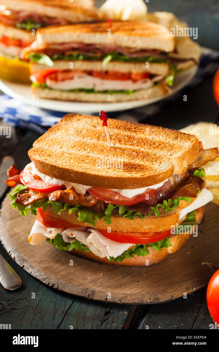 Turkey and Bacon Club Sandwich with Lettuce and Tomato Stock Photo Alamy